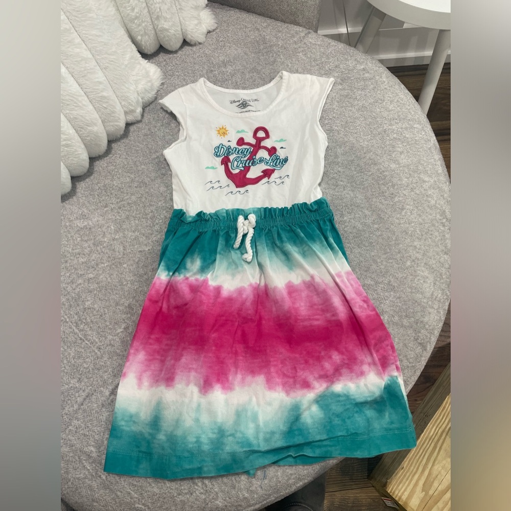 Disney Girls White Tank Top Tie-Dye Pink Teal Dress